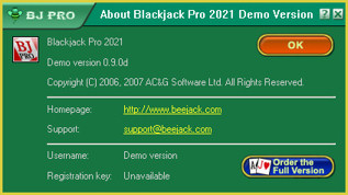 Blackjack Pro 2021 About Screen